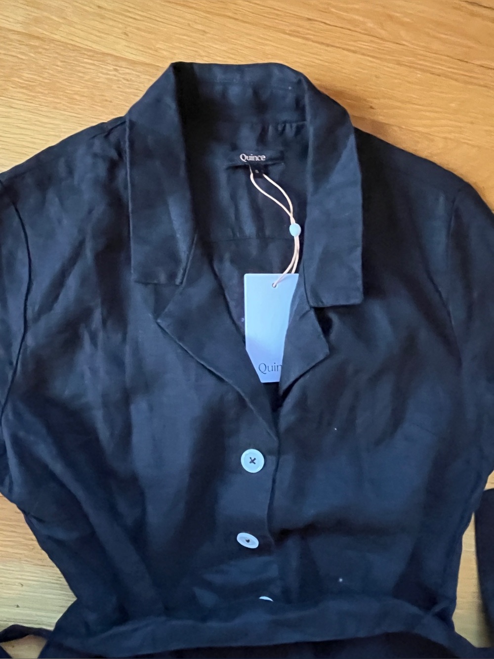 QUINCE 100% European linen black button front camp midi dress S - Picture 7 of 9
